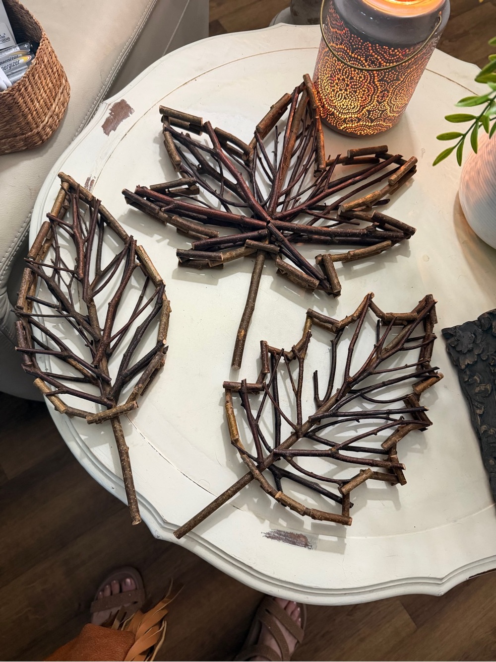 Twig Leaf Wall Art Trio - Natural Brown Decorative Leaves